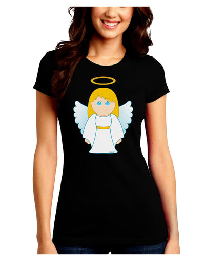 Cute Christmas Angel Girl Juniors Crew Dark T-Shirt-T-Shirts Juniors Tops-TooLoud-Black-Juniors Fitted Small-Davson Sales