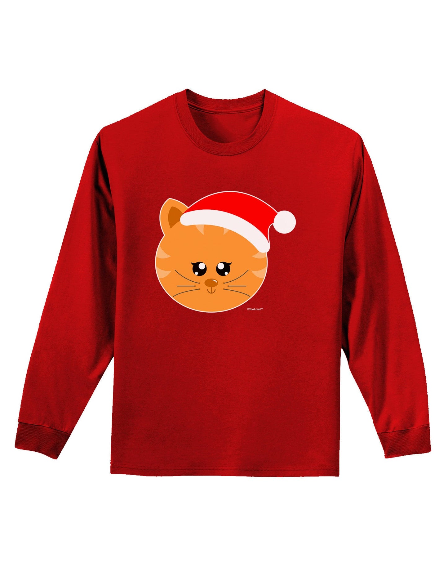 Cute Christmas Cat Santa Hat Adult Long Sleeve Dark T-Shirt-TooLoud-Red-Small-Davson Sales