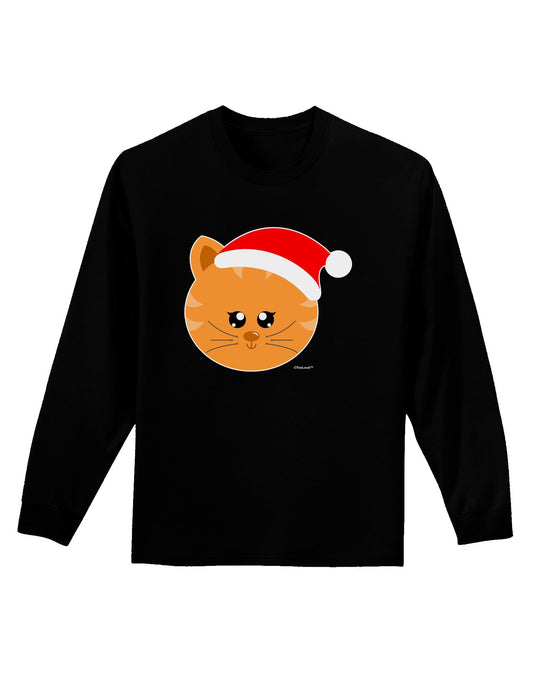 Cute Christmas Cat Santa Hat Adult Long Sleeve Dark T-Shirt-TooLoud-Black-Small-Davson Sales