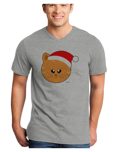 Cute Christmas Cat Santa Hat Adult V-Neck T-shirt-Mens V-Neck T-Shirt-TooLoud-HeatherGray-Small-Davson Sales