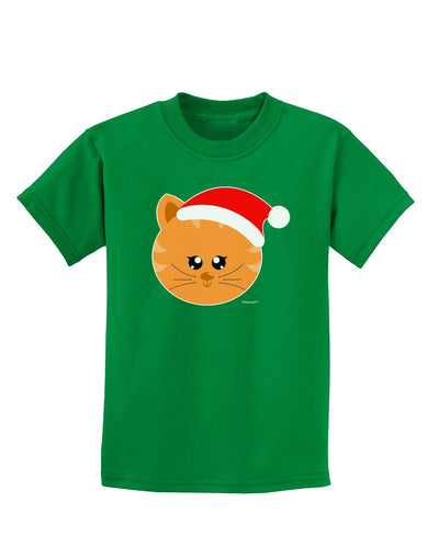 Cute Christmas Cat Santa Hat Childrens Dark T-Shirt-Childrens T-Shirt-TooLoud-Kelly-Green-X-Small-Davson Sales