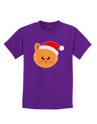 Cute Christmas Cat Santa Hat Childrens Dark T-Shirt-Childrens T-Shirt-TooLoud-Purple-X-Small-Davson Sales