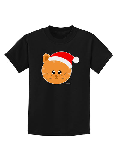 Cute Christmas Cat Santa Hat Childrens Dark T-Shirt-Childrens T-Shirt-TooLoud-Black-X-Small-Davson Sales