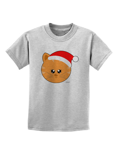 Cute Christmas Cat Santa Hat Childrens T-Shirt-Childrens T-Shirt-TooLoud-AshGray-X-Small-Davson Sales