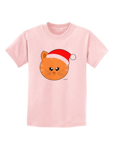 Cute Christmas Cat Santa Hat Childrens T-Shirt-Childrens T-Shirt-TooLoud-PalePink-X-Small-Davson Sales