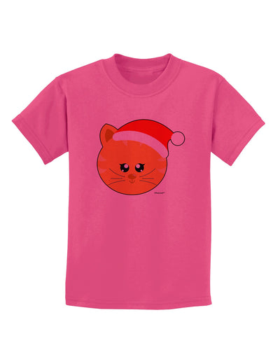 Cute Christmas Cat Santa Hat Childrens T-Shirt-Childrens T-Shirt-TooLoud-Sangria-X-Small-Davson Sales