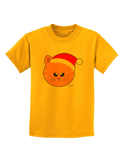 Cute Christmas Cat Santa Hat Childrens T-Shirt-Childrens T-Shirt-TooLoud-Gold-X-Small-Davson Sales