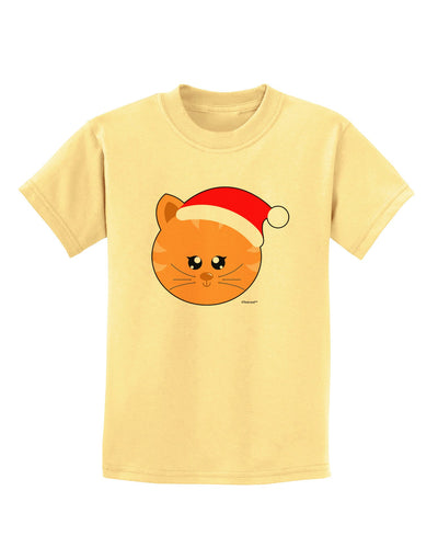 Cute Christmas Cat Santa Hat Childrens T-Shirt-Childrens T-Shirt-TooLoud-Daffodil-Yellow-X-Small-Davson Sales