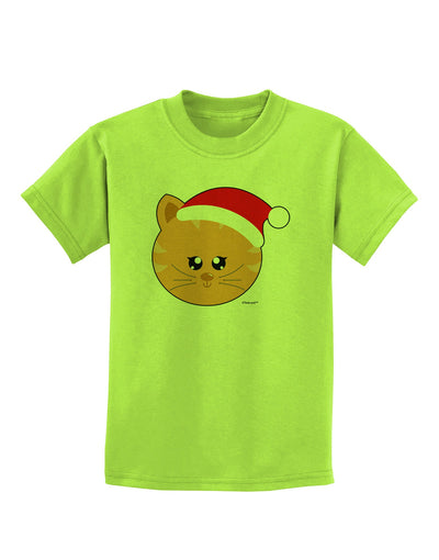 Cute Christmas Cat Santa Hat Childrens T-Shirt-Childrens T-Shirt-TooLoud-Lime-Green-X-Small-Davson Sales