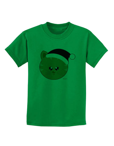 Cute Christmas Cat Santa Hat Childrens T-Shirt-Childrens T-Shirt-TooLoud-Kelly-Green-X-Small-Davson Sales