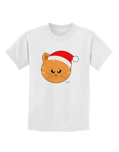 Cute Christmas Cat Santa Hat Childrens T-Shirt-Childrens T-Shirt-TooLoud-White-X-Small-Davson Sales