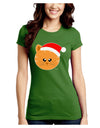 Cute Christmas Cat Santa Hat Juniors Crew Dark T-Shirt-T-Shirts Juniors Tops-TooLoud-Kiwi-Green-Juniors Fitted Small-Davson Sales