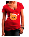 Cute Christmas Cat Santa Hat Juniors V-Neck Dark T-Shirt-Womens V-Neck T-Shirts-TooLoud-Red-Juniors Fitted Small-Davson Sales