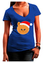 Cute Christmas Cat Santa Hat Juniors V-Neck Dark T-Shirt-Womens V-Neck T-Shirts-TooLoud-Royal-Blue-Juniors Fitted Small-Davson Sales