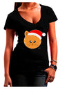 Cute Christmas Cat Santa Hat Juniors V-Neck Dark T-Shirt-Womens V-Neck T-Shirts-TooLoud-Black-Juniors Fitted Small-Davson Sales