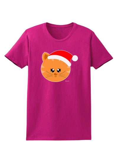 Cute Christmas Cat Santa Hat Womens Dark T-Shirt-TooLoud-Hot-Pink-Small-Davson Sales