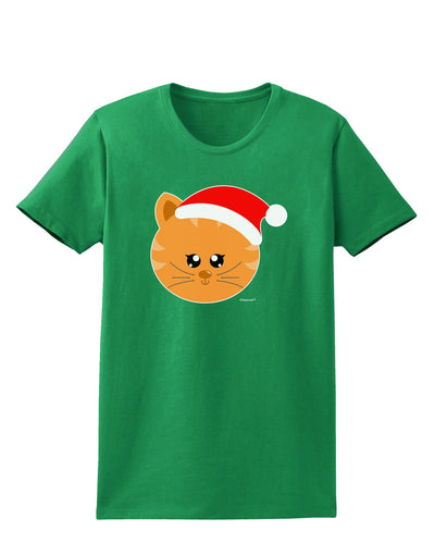 Cute Christmas Cat Santa Hat Womens Dark T-Shirt-TooLoud-Kelly-Green-X-Small-Davson Sales