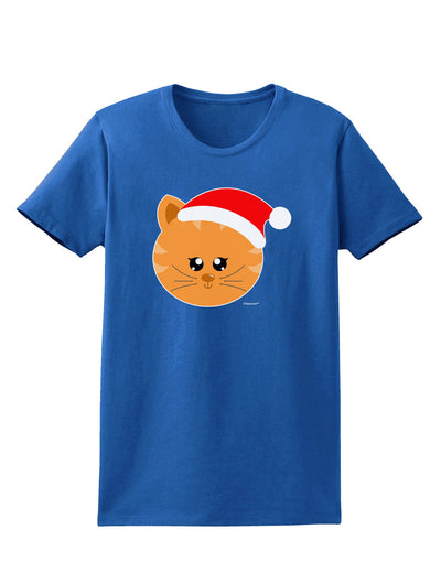 Cute Christmas Cat Santa Hat Womens Dark T-Shirt-TooLoud-Royal-Blue-X-Small-Davson Sales