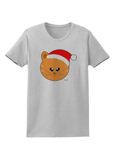 Cute Christmas Cat Santa Hat Womens T-Shirt-Womens T-Shirt-TooLoud-AshGray-X-Small-Davson Sales