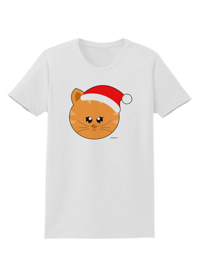 Cute Christmas Cat Santa Hat Womens T-Shirt-Womens T-Shirt-TooLoud-White-X-Small-Davson Sales