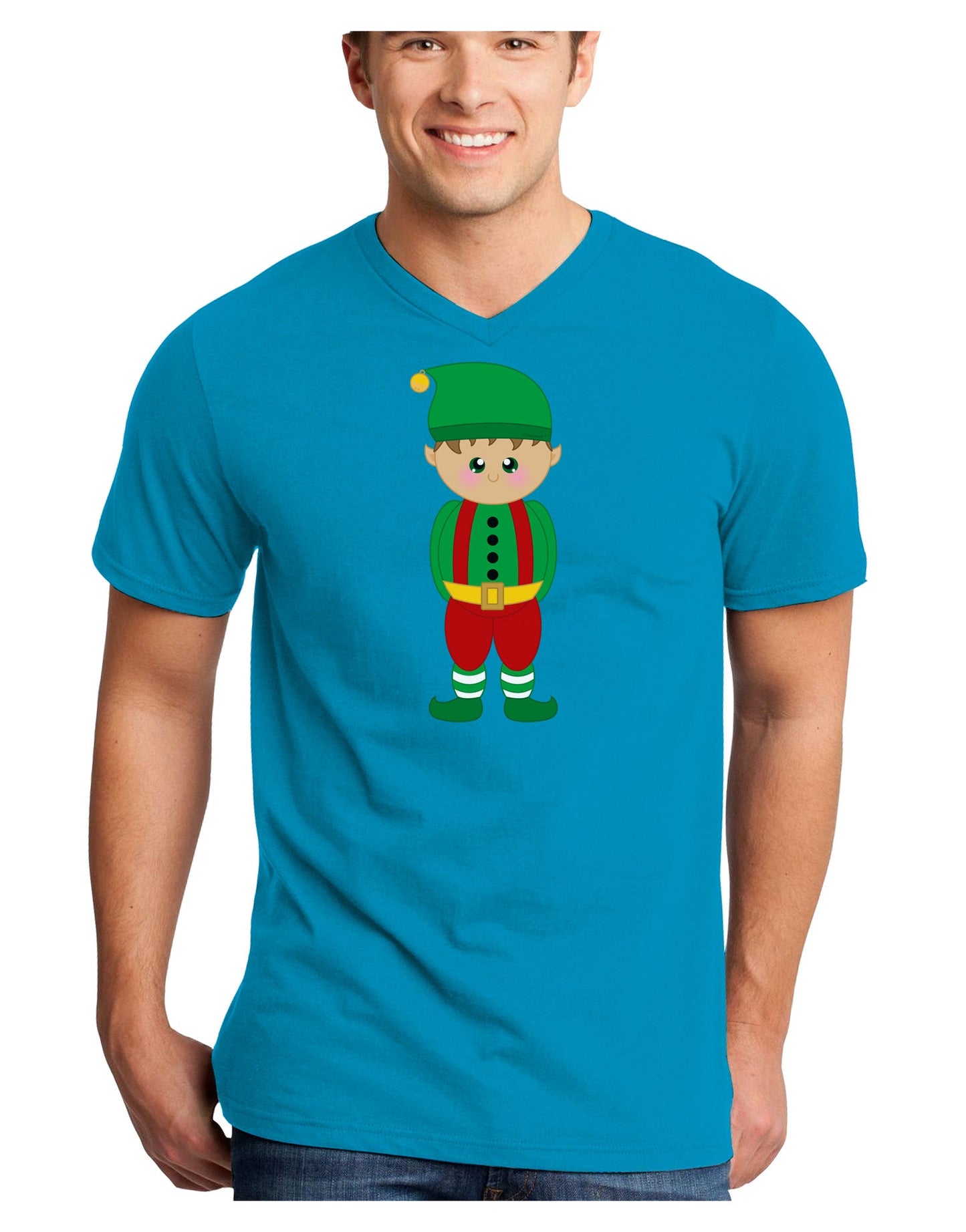 Cute Christmas Elf Boy Adult Dark V-Neck T-Shirt-TooLoud-Turquoise-Small-Davson Sales