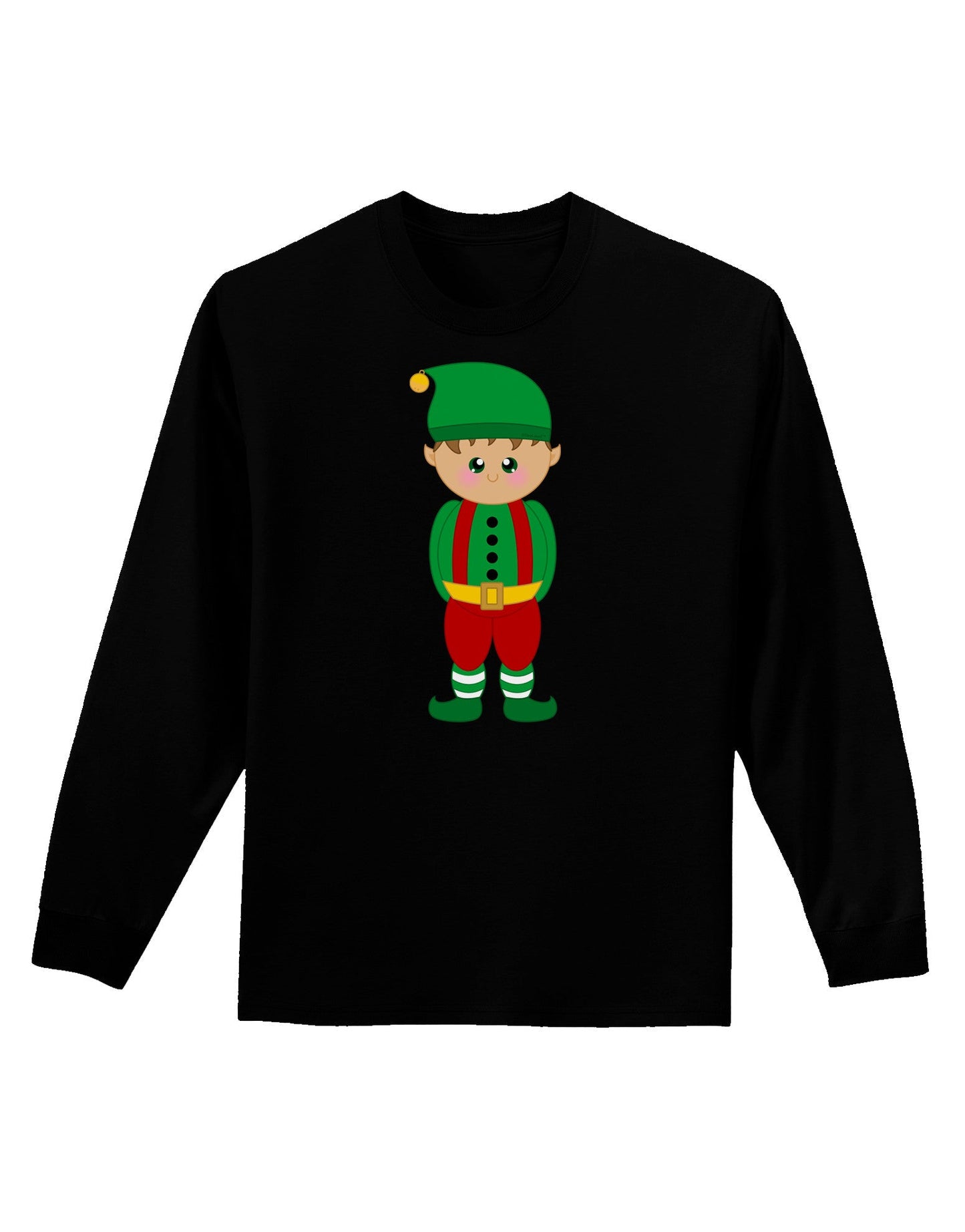 Cute Christmas Elf Boy Adult Long Sleeve Dark T-Shirt-TooLoud-Black-Small-Davson Sales
