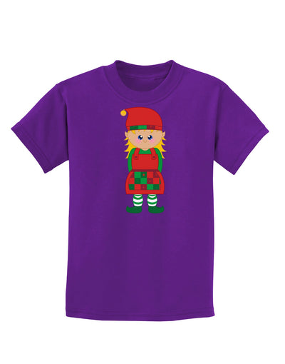 Cute Christmas Elf Girl Childrens Dark T-Shirt-Childrens T-Shirt-TooLoud-Purple-X-Small-Davson Sales