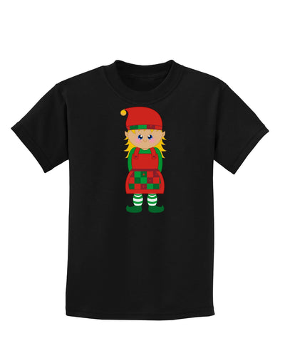 Cute Christmas Elf Girl Childrens Dark T-Shirt-Childrens T-Shirt-TooLoud-Black-X-Small-Davson Sales