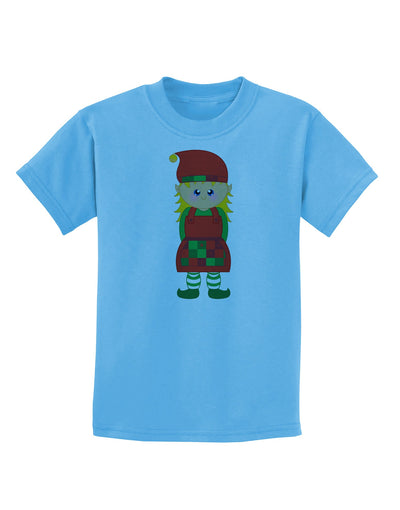 Cute Christmas Elf Girl Childrens T-Shirt-Childrens T-Shirt-TooLoud-Aquatic-Blue-X-Small-Davson Sales