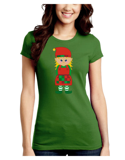 Cute Christmas Elf Girl Juniors Crew Dark T-Shirt-T-Shirts Juniors Tops-TooLoud-Kiwi-Green-Juniors Fitted Small-Davson Sales