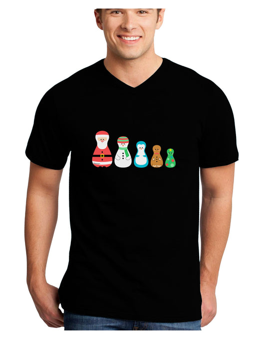 Cute Christmas Matryoshka Nesting Dolls Adult Dark V-Neck T-Shirt-TooLoud-Black-Small-Davson Sales