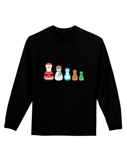 Cute Christmas Matryoshka Nesting Dolls Adult Long Sleeve Dark T-Shirt-TooLoud-Black-Small-Davson Sales
