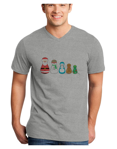 Cute Christmas Matryoshka Nesting Dolls Adult V-Neck T-shirt-Mens V-Neck T-Shirt-TooLoud-HeatherGray-Small-Davson Sales