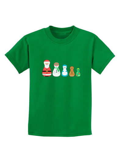 Cute Christmas Matryoshka Nesting Dolls Childrens Dark T-Shirt-Childrens T-Shirt-TooLoud-Kelly-Green-X-Small-Davson Sales