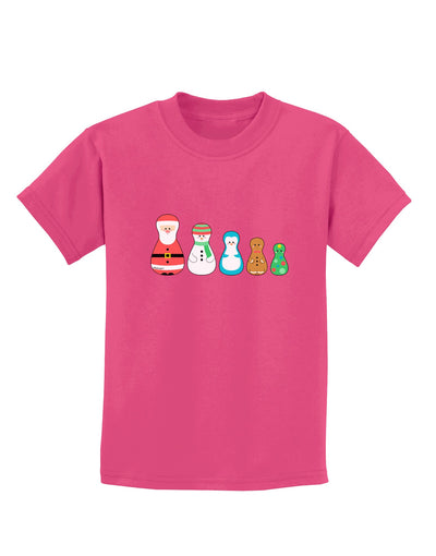 Cute Christmas Matryoshka Nesting Dolls Childrens Dark T-Shirt-Childrens T-Shirt-TooLoud-Sangria-X-Small-Davson Sales