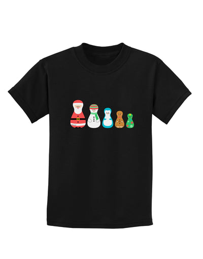 Cute Christmas Matryoshka Nesting Dolls Childrens Dark T-Shirt-Childrens T-Shirt-TooLoud-Black-X-Small-Davson Sales