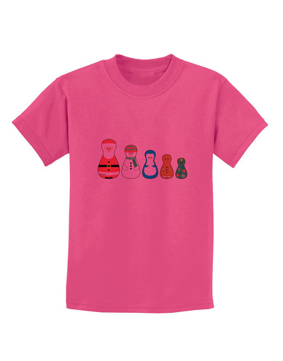 Cute Christmas Matryoshka Nesting Dolls Childrens T-Shirt-Childrens T-Shirt-TooLoud-Sangria-X-Small-Davson Sales