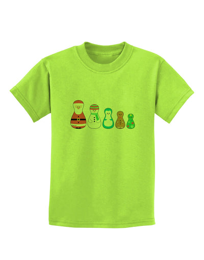 Cute Christmas Matryoshka Nesting Dolls Childrens T-Shirt-Childrens T-Shirt-TooLoud-Lime-Green-X-Small-Davson Sales