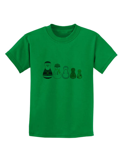 Cute Christmas Matryoshka Nesting Dolls Childrens T-Shirt-Childrens T-Shirt-TooLoud-Kelly-Green-X-Small-Davson Sales