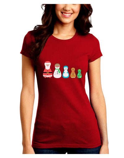 Cute Christmas Matryoshka Nesting Dolls Juniors Crew Dark T-Shirt-T-Shirts Juniors Tops-TooLoud-Red-Juniors Fitted Small-Davson Sales