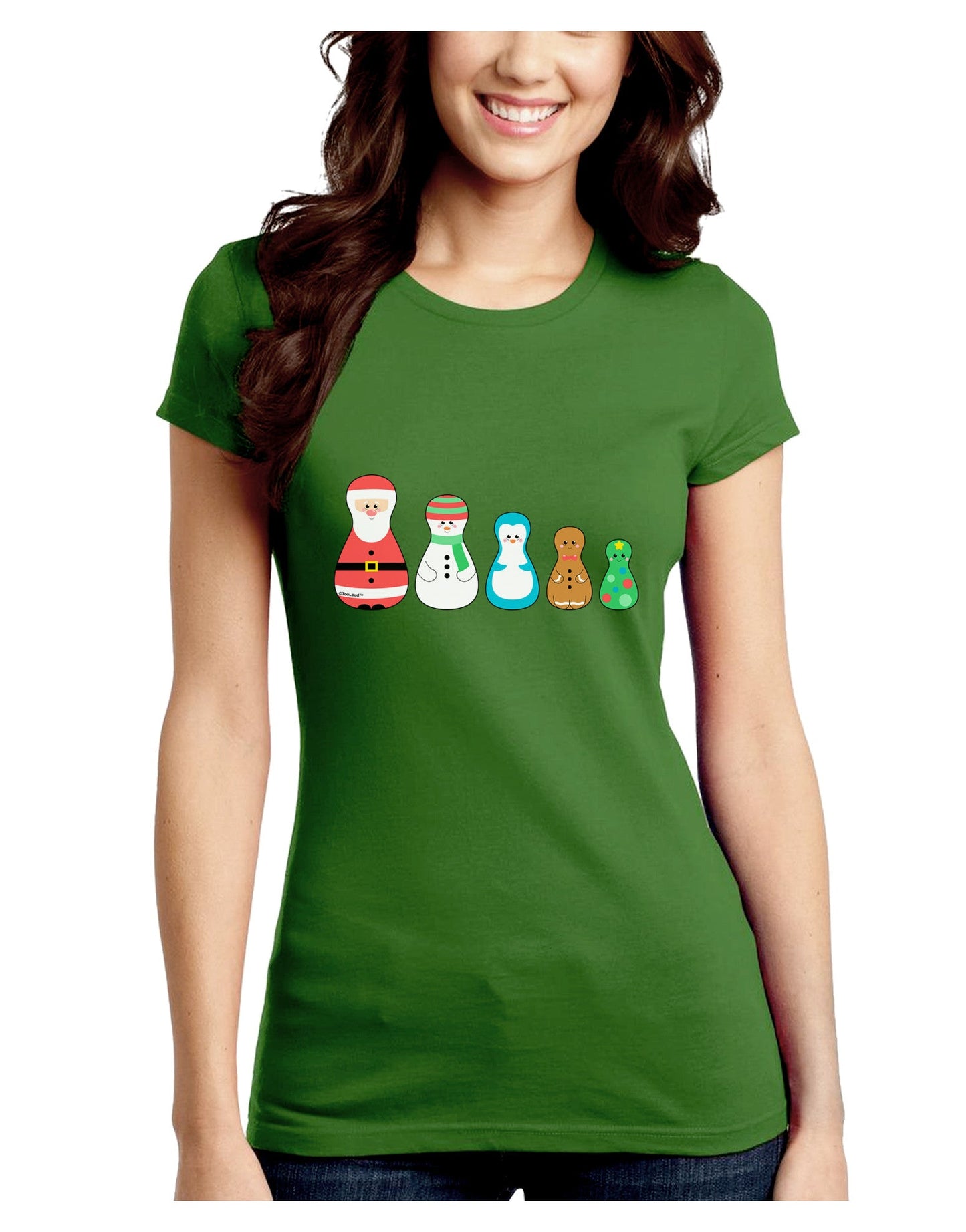 Cute Christmas Matryoshka Nesting Dolls Juniors Crew Dark T-Shirt-T-Shirts Juniors Tops-TooLoud-Kiwi-Green-Juniors Fitted Small-Davson Sales