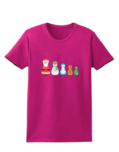 Cute Christmas Matryoshka Nesting Dolls Womens Dark T-Shirt-TooLoud-Hot-Pink-Small-Davson Sales