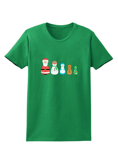 Cute Christmas Matryoshka Nesting Dolls Womens Dark T-Shirt-TooLoud-Kelly-Green-X-Small-Davson Sales
