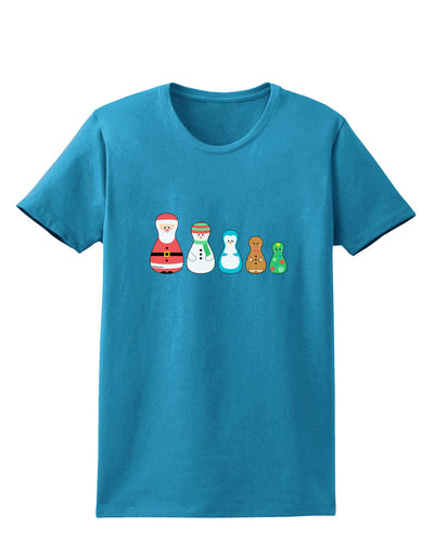 Cute Christmas Matryoshka Nesting Dolls Womens Dark T-Shirt-TooLoud-Turquoise-X-Small-Davson Sales