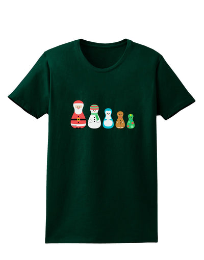 Cute Christmas Matryoshka Nesting Dolls Womens Dark T-Shirt-TooLoud-Forest-Green-Small-Davson Sales