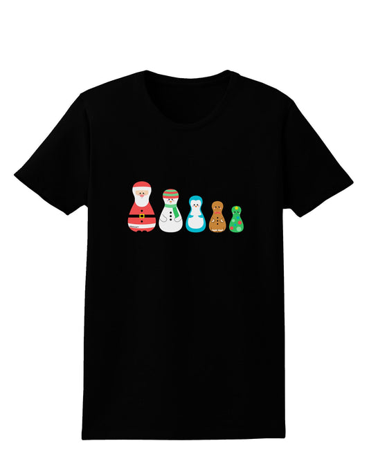 Cute Christmas Matryoshka Nesting Dolls Womens Dark T-Shirt-TooLoud-Black-X-Small-Davson Sales