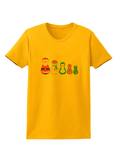 Cute Christmas Matryoshka Nesting Dolls Womens T-Shirt-Womens T-Shirt-TooLoud-Gold-X-Small-Davson Sales