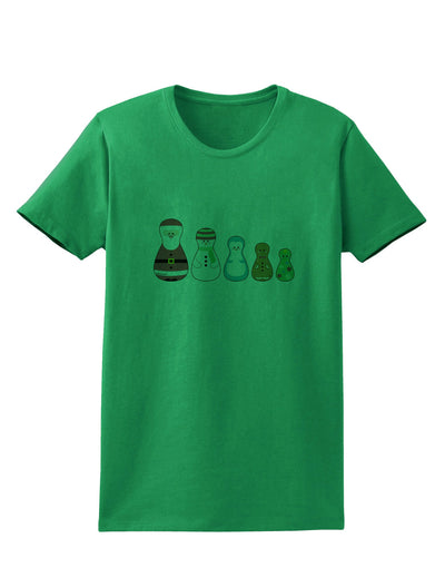 Cute Christmas Matryoshka Nesting Dolls Womens T-Shirt-Womens T-Shirt-TooLoud-Kelly-Green-X-Small-Davson Sales