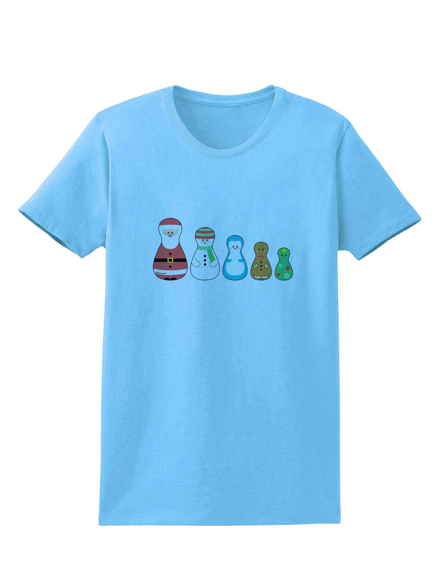 Cute Christmas Matryoshka Nesting Dolls Womens T-Shirt-Womens T-Shirt-TooLoud-Aquatic-Blue-X-Small-Davson Sales