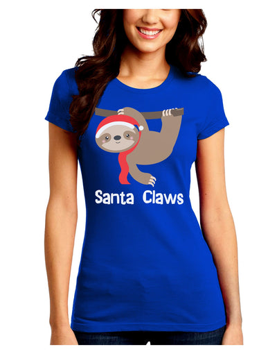 Cute Christmas Sloth - Santa Claws Juniors Crew Dark T-Shirt by TooLoud-T-Shirts Juniors Tops-TooLoud-Royal-Blue-Juniors Fitted Small-Davson Sales